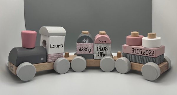 Label Label - Holzeisenbahn rosa (personalisierbar)