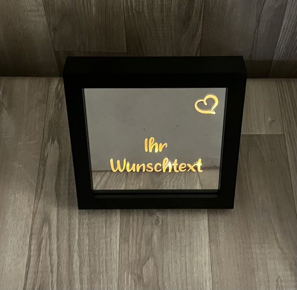 "Wunschtext" *15x15cm*Beleuchteter Spiegelrahmen schwarz
