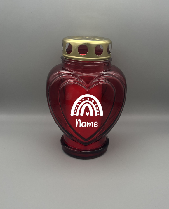Grablicht - Herzform rot (personalisiert)